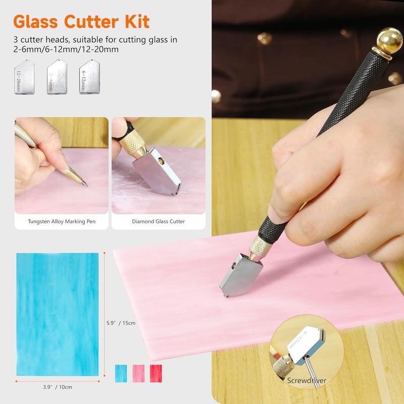 PP OPOUNT Stained Glass Kit for Beginners & Adults, Complete Stained Glass Making Kit with 100W Adjustable Soldering Iron, Glass Cutting Tools, Diamond Cutter Set & Instructions for DIY Glass Crafts - Image 4